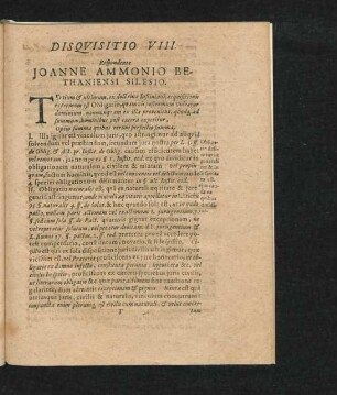 Disquisitio VIII. Respondente Ioanne Ammonio ...