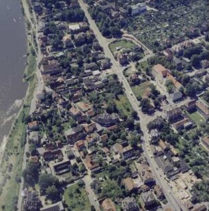 Stadtteilansicht. Bebauung zwischen Zur Bleiche, Elbe, Klausenburger Straße, Gustav-Hartmann-Straße und Grazer Straße mit den Einmündungen Leubener Straße und Schoberstraße in die Österreicher Straße