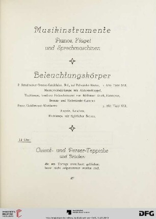 Musikinstrumente, Beleuchtungskörper, Orient-und Perser-Teppiche und Brücken