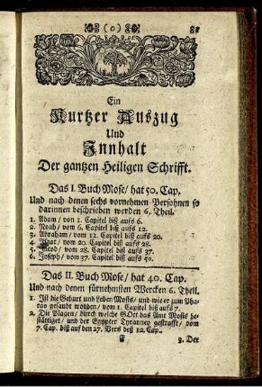 Ein kurtzer Auszug Und Innhalt Der gantzen Heiligen Schrifft.