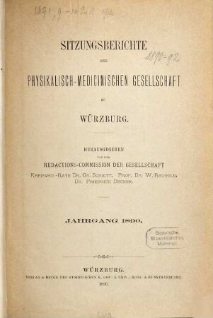Sitzungs-Berichte der Physikalisch-Medizinischen Gesellschaft zu Würzburg. 1890