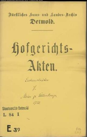 Eickensträter, Hartwig zu Ehrentrup gegen Meiersche zu Uebbentrup - Schuldforderung