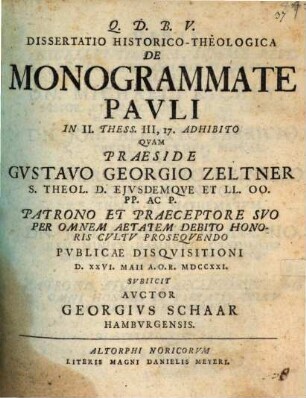 Diss. hist. theol. de monogrammate Pauli in 2 Thess. III, 17. adhibito