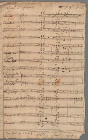 Overtures, banda, op. 3 - BSB Mus.Schott.Ha 3998-2 : [heading at left:] Ouverture [at right:] von // [crossed out: par] Graf v. Goertz.