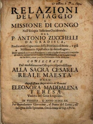 Relazioni del viaggio e missione di Congo nell'Etiopia inferiore occidentale