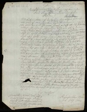 Brief von ... Colerus an Friedrich Lucae