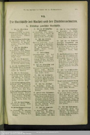 VI. Die Ausschüsse des Rathes und der Stadtverordneten