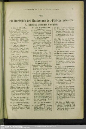 VI. Die Ausschüsse des Rathes und der Stadtverordneten