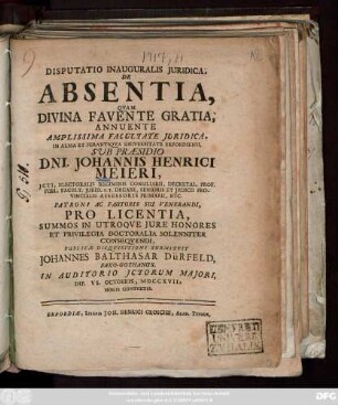 Disputatio Inauguralis Juridica, De Absentia