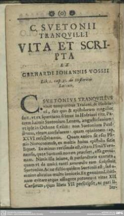 C. Suetonii Tranquilli Vita Et Scripta