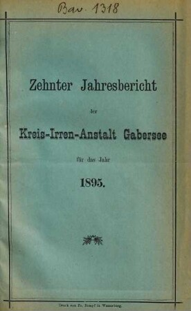Jahresbericht der Kreis-Irrenanstalt Gabersee. 10. 1895