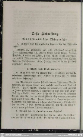 Erste Abtheilung. Waaren aus dem Thierreiche