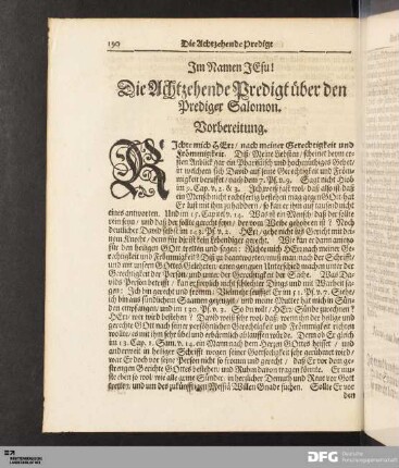 Die Achtzehende Predigt über den Prediger Salomon.