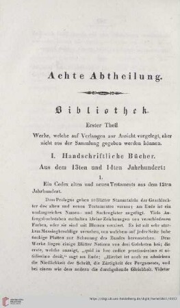 Achte Abtheilung Erster Theil