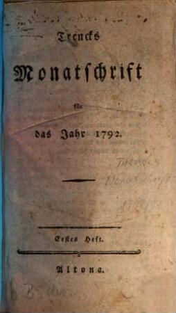 Trencks Monatsschrift : für d. Jahr .... 1792, 1792 = H. 1 - 12