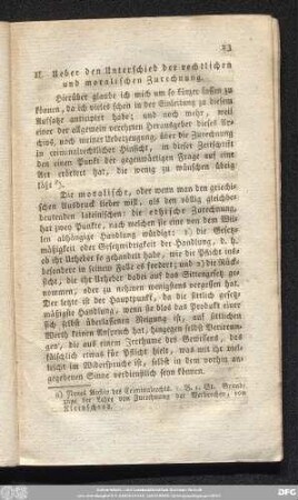 II. Ueber den Unterschied der rechtlichen und moralischen Zurechnung.