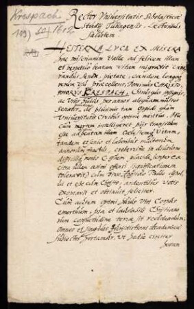 Todesanzeige des Chirurgen Christoph Krespach, Stadtrat zu Tübingen, 1612.