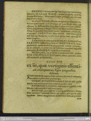 Caput XVII. ex iis, quae vertiginis effentiam consequuntur, signa prognostica desumit