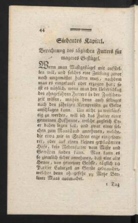 Siebentes Kapitel. Berechnung des täglichen Futters für mageres Geflügel.