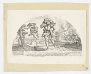 Anapias und Amphinomus tragen ihre Eltern von der brennenden Stadt Catania fort, aus: "Fresken der Camerino Farnese"