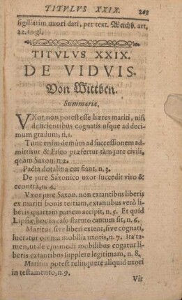 Titvlvs XXIX. De Vidvis. Von Wittben.