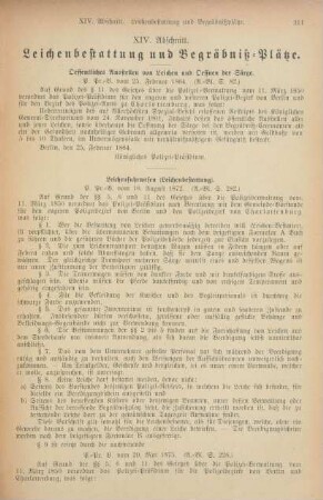XIV. Abschnitt. Leichenbestattung und Begräbniß-Plätze