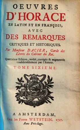 Oeuvres d'Horace : en latin et en français, 6