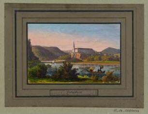 Ansicht von Tetschen, Radierung, 1840 : Tetschen, [ca. 1840]. - 1 Kunstblatt : kol. Radierung ; 10,0 x 6,4 cm