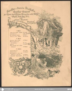 Garten-Concert zu Ehren des Officier-Korps der reit. Abth., Westf. Art.-Reg. Nr. 7 und seiner Damen : Düsseldorf, den 25. Juli 1895 ; Programm