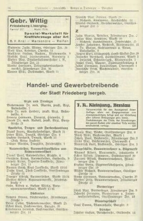 Handel- und Gewerbetreibende der Stadt Friedeberg Isergeb.