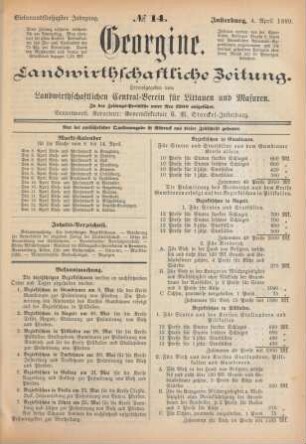 Siebenundfünfzigster Jahrgang. No. 14. Insterburg, 4. April 1889.