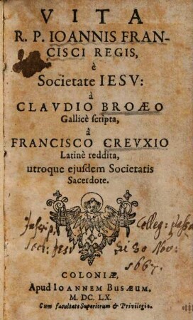 Vita R. P. Joannis Francisci Regis, e Societate Iesu