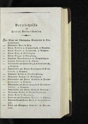 Verzeichnis der Herren Subscribenten