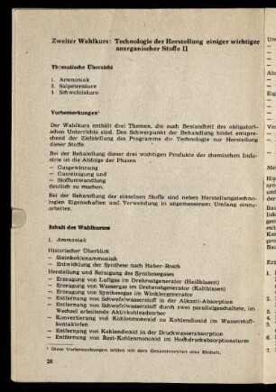 Zweiter Wahlkurs: Technologie der Herstellung einiger wichtiger anorganischer Stoffe II