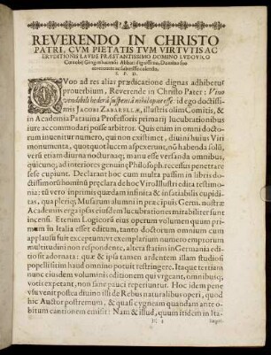 Reverendo in Christo [...] Præstantissimo Domino Ludovico Cænobij Gengenbacensis Abbati dignissimo, [...]