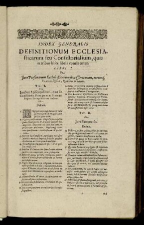 Index Generalis Definitionum Ecclesiasticarum seu Consistorialium, quæ in tribus hisce libris continentur.