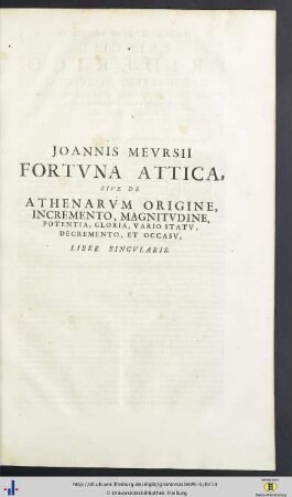 Joannes Meursius: Fortuna Attica …