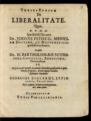 Theses Ethicae De Liberalitate