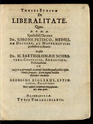 Theses Ethicae De Liberalitate