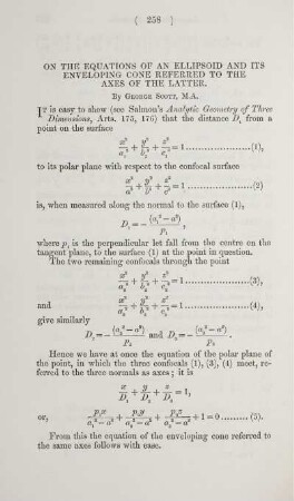 On the equations of an ellipsoid and its enveloping cone the latter.