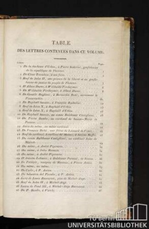 Table des lettres contenues dans ce volume.
