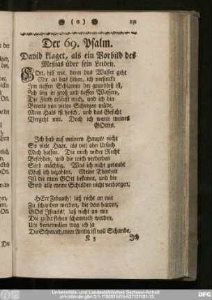 Der 69. Psalm. David klaget, als ein Vorbild des Meßias über sein Leiden.