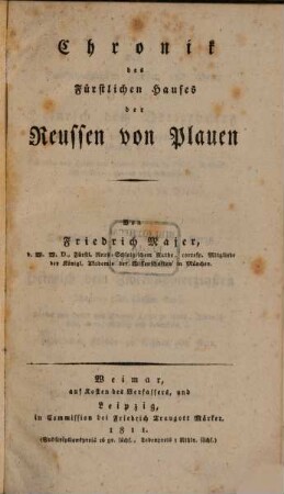 Chronik des fürstlichen Hauses der Reussen von Plauen