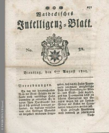 No. 32, Dienstag, den 6ten August 1805
