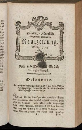 Vier und Dreysigstes Stück; den 24ten August. Wien, 1775.
