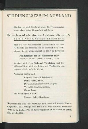 Studienplätze Im Ausland