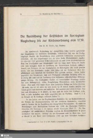 Die Ausbildung der Geistlichen im Herzogtum Magdeburg bis zur Kirchenordnung von 1739