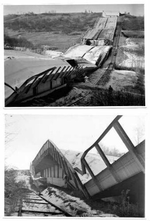 Sulzbachviadukt in km 186,136 1945 gesprengter Überbau L = 365 m.