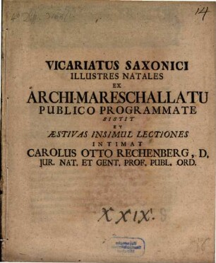 Vicariatus Saxonici Illustres Natales Ex Archi-Mareschallatu