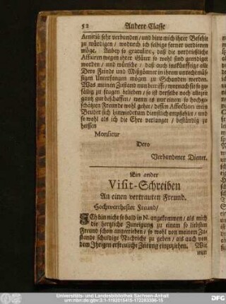 Ein ander Visit-Schreiben An einen vertrauten Freund.